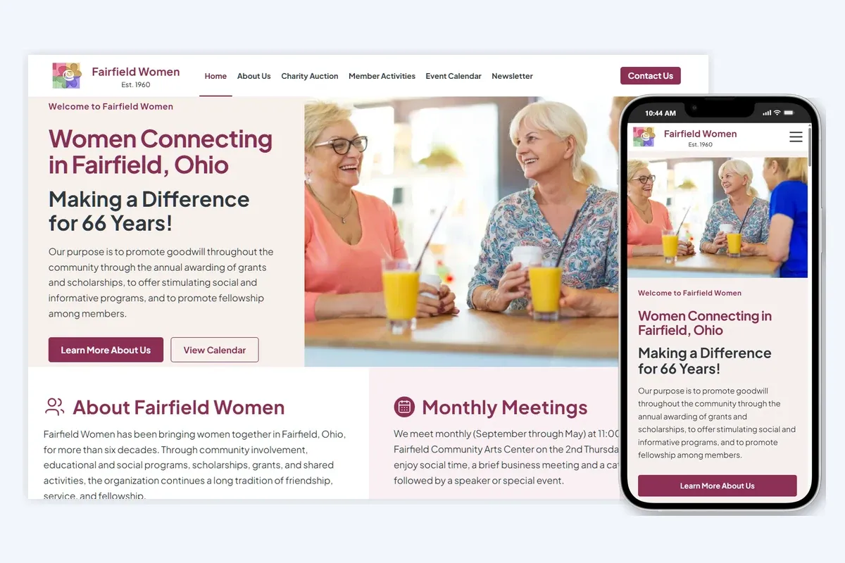 Fairfield Woman website design shown on desktop and mobile screens