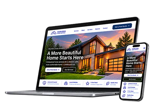 Website design shown on laptop and mobile phone